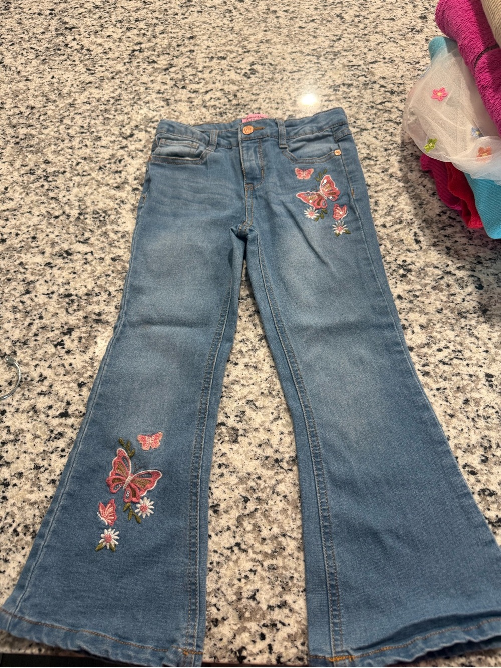 Amy Byer Light Blue Embroidered Butterfly Flare Jeans